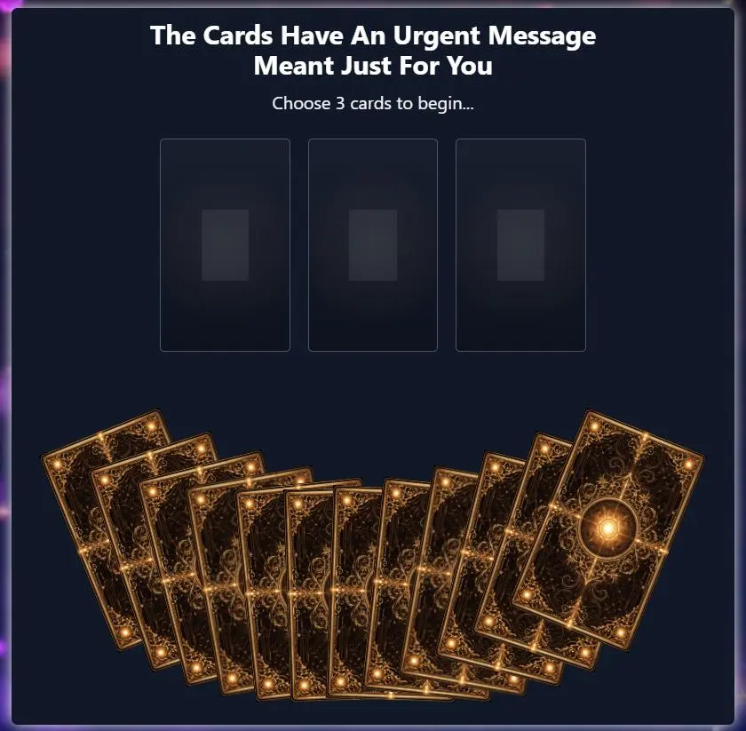 The Reader Of Fate three-card selection screen supplied by the site owner